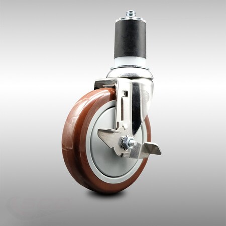 Service Caster 5 Inch 316SS Maroon Polyurethane Swivel 1-3/4 Inch Expanding Stem Caster Brake SCC-SS316EX20S514-PPUB-MRN-TLB-134